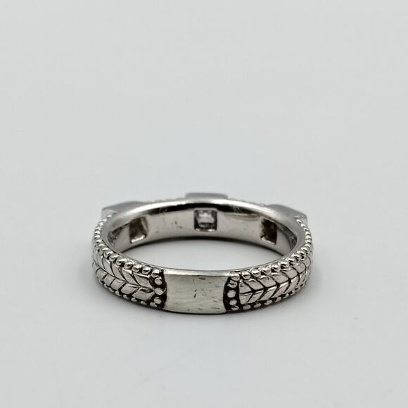 QVC Judith Ripka 925 Sterling Silver CZ Three Stone Bend Style Ring Sz 7